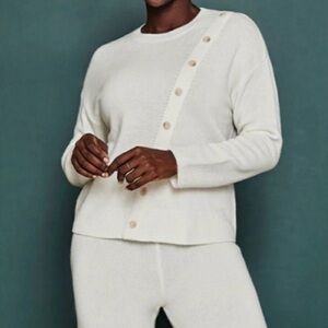Summersalt mercerized wool and cashmere Cream Button-Accent Sweater